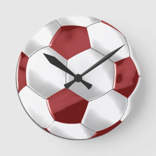 Roter und weißer Fußballball Runde Wanduhr