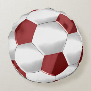 Roter und weißer Fußballball Rundes Kissen