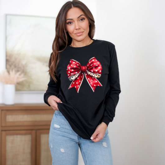 Roter und weißer gepunkteter Bow T-Shirt