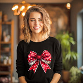 Roter und weißer gepunkteter Bow T-Shirt