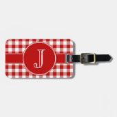 Roter und weißer Gingham-mit Monogramm Gepäckanhänger (Vorderseite horizontal)