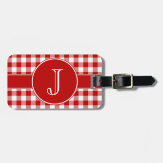 Roter und weißer Gingham-mit Monogramm Gepäckanhänger