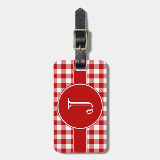 Roter und weißer Gingham-mit Monogramm Gepäckanhänger (Vorderseite vertikal)