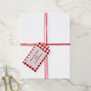 Roter und weißer Gingham überprüfte Geschenkanhänger