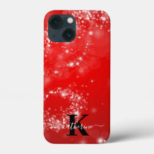 Roter und weißer Glitter Mädchen-Monogramm-Name Case-Mate iPhone Hülle