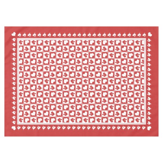Roter und weißer Hahn und Herzen kariert Tischdecke (Vorderseite (Horizontal))