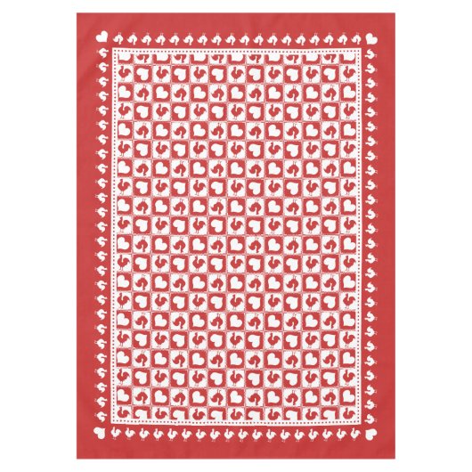 Roter und weißer Hahn und Herzen kariert Tischdecke (Vorderseite)