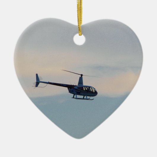 Roter und weißer Hubschrauber R44 Keramikornament (Vorne)