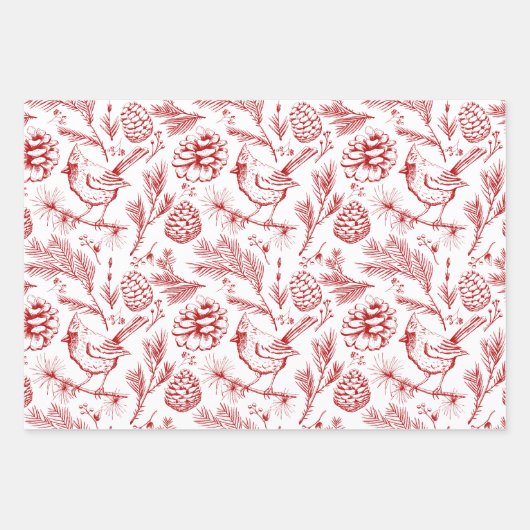 Roter und weißer Kardinal, Pinecones und Winterfrü Geschenkpapier Set (Vorderseite 2)