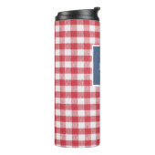 Roter und weißer Karo Blauer Denim Name Rahmen 12o Thermosbecher (Nach links gedreht)