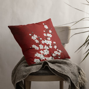 Roter und Weißer Kirschblüten-Blumen- Orientteppic Kissen