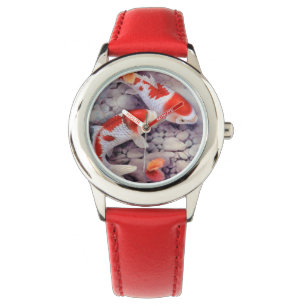 Roter und weißer Koi Fisch-Teich Armbanduhr