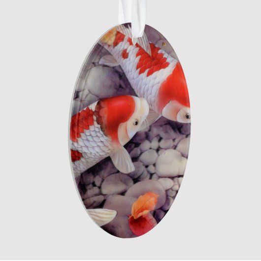 Roter und weißer Koi Fisch-Teich Ornament (Vorderseite)