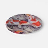 Roter und weißer Koi Fisch-Teich Pappteller (Schrägansicht)