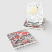 Roter und weißer Koi Fisch-Teich Steinuntersetzer (Seitenansicht)