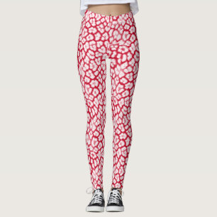 Roter und weißer Leoparddruck Leggings