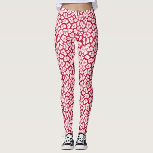 Roter und weißer Leoparddruck Leggings (Vorderseite)