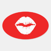Roter und weißer Lipstick Ovaler Aufkleber (Vorderseite)