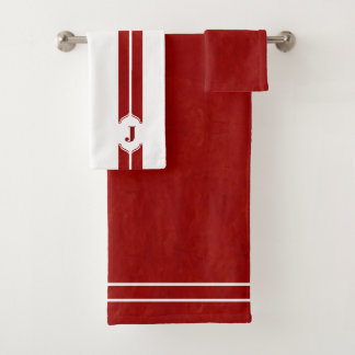 Roter und weißer Monogramm-Streifen Badhandtuch Set