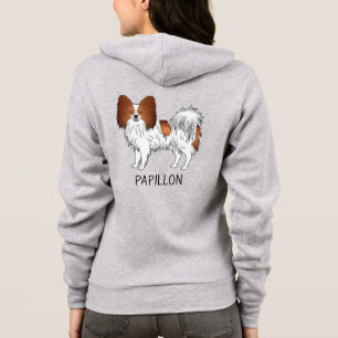 Roter und weißer Papillon Cartoon-Hund mit Text Hoodie