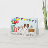 Roter und weißer Papillon Hund farbenfroh zum Gebu Karte (Vorderseite)