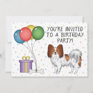 Roter und weißer Papillon-Hund - Geburtstag Einladung