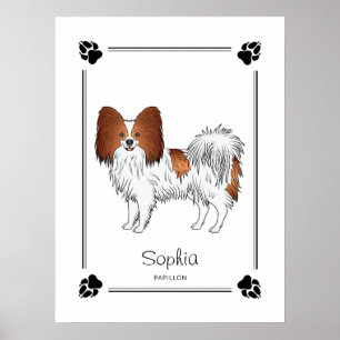 Roter und weißer Papillon-Hund mit Pfoten und Text Poster