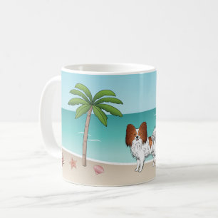 Roter und weißer Papillon-Hund tropischer Sommerst Kaffeetasse