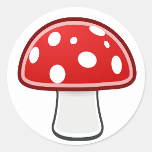 Roter und weißer Pilz auf weißem Aufkleber