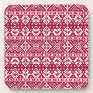Roter und weißer Schneeflock- und Blumen-Fair-Isle Getränkeuntersetzer