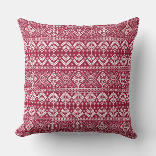 Roter und weißer Schneeflock- und Blumen-Fair-Isle Kissen