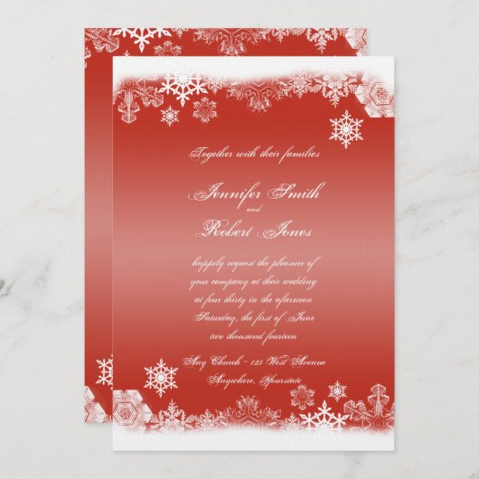Roter und weißer Schneeflocken Einladung zum Hochz (Vorne/Hinten)