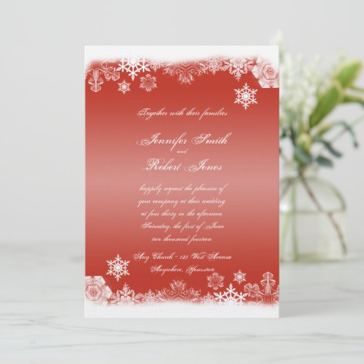 Roter und weißer Schneeflocken Einladung zum Hochz (Stehend Vorderseite)