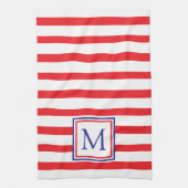 Roter und weißer Streifen mit Navy Blue Monogram Geschirrtuch (Vertikal)