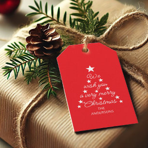 Roter und Weißer Weihnachtsbaum Sterne und Namens- Geschenkanhänger