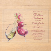 Roter und Weißer Wein Hochzeitsfeier Acryleinladungen (Vorderseite)
