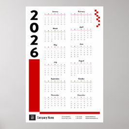 Roter Unternehmenswandkalender-Poster 2026 Poster