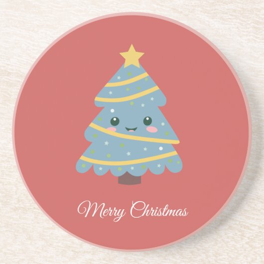 Roter Untersetzer mit Kawaii Weihnachtsbaum (Vorne)