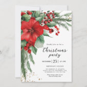 Roter Urlaub Botanisches Weihnachtsfest Party Einladung (Vorderseite)