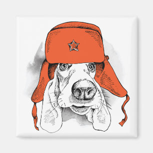 Roter Ushanka Hut Basset Hounds Magnet