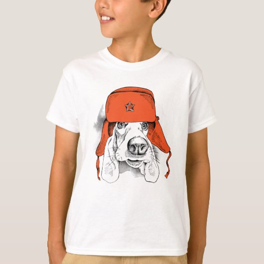 Roter Ushanka Hut Basset Hounds | T-Shirt (Vorderseite)