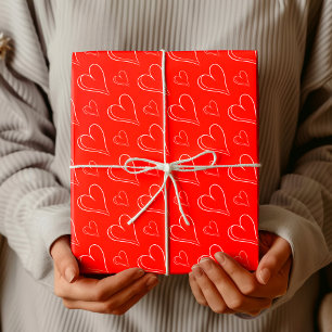 Roter Valentinstag Chic Weiße Zarte Herzen Geschenkpapier