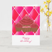Roter Velvet Birthday Cupcakes Karte (Gelbe Blume)
