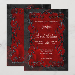 Roter verzierter Rahmen  Gothic Sweet 16 Einladung
