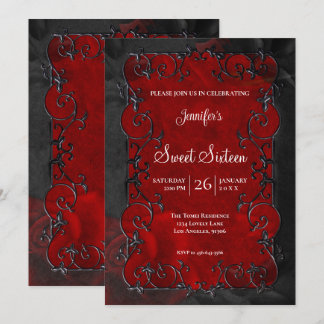 Roter verzierter Rahmen  Gothic Sweet 16 Einladung