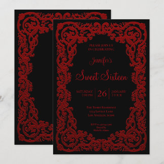 Roter verzierter Rahmen-Lace-Sweet 16 Einladung