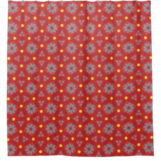 Roter Vintage-Blumen-Geometrie-Duschvorhang Duschvorhang (Vorderseite)