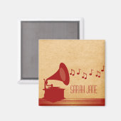 Roter Vintage-Grammophon-Magnet Magnet (Vorderseite/Rückseite)