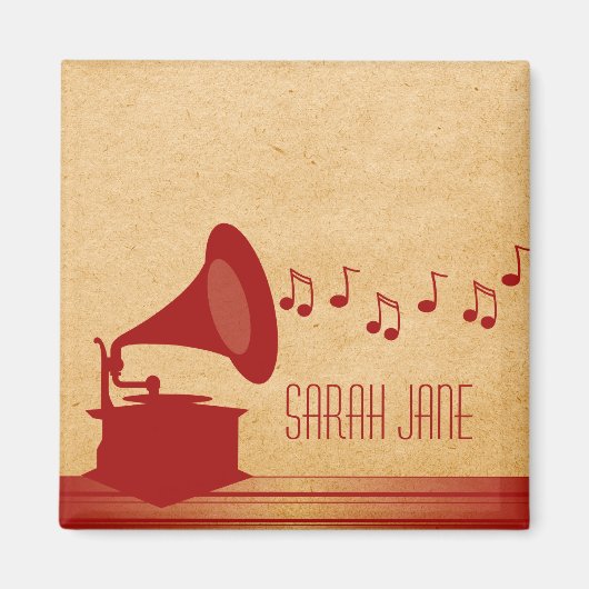 Roter Vintage-Grammophon-Magnet Magnet (Vorne)