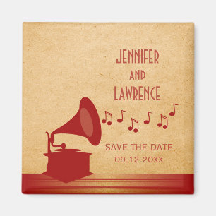Roter Vintage-Grammophon Save-the-Date-Magnet Magnet